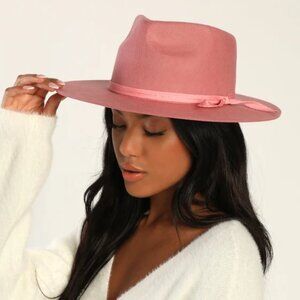 NWT Lack Of Color Zulu Wool Felt Fedora Hat In Rose Pink High Crown Wide Brim
